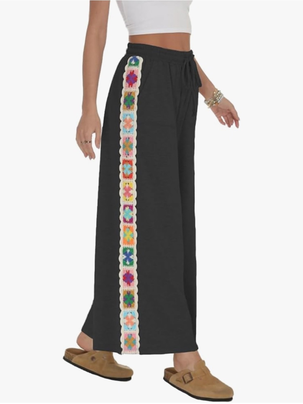 Wide Leg Pants Stretch Casual Drawstring Waist m new